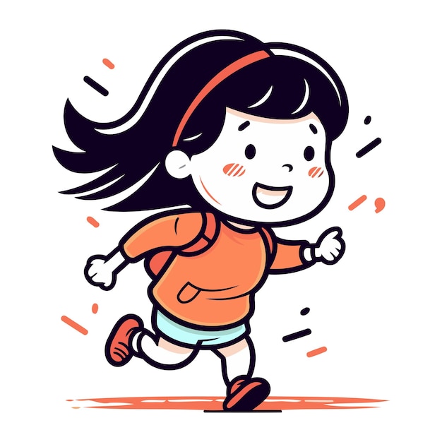 Linda niña corriendo ilustración vectorial de dibujos animados lindo personaje de dibujos animados de niña