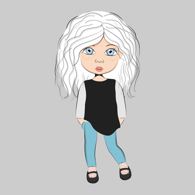 Linda niña de dibujos animados, muñeca. ilustración vectorial