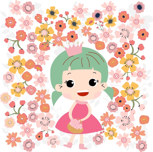 Linda niña en el jardín de flores