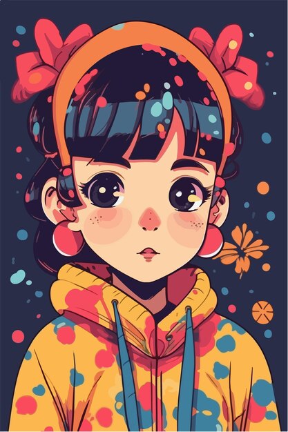 linda niña kawaii ilustración colores planos ilustración vectorial arte digital Anime aislado
