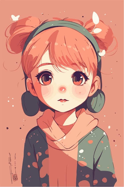 linda niña kawaii ilustración colores planos ilustración vectorial arte digital Anime aislado