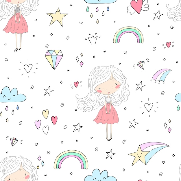 Linda niña vector ilustración de patrones sin fisuras