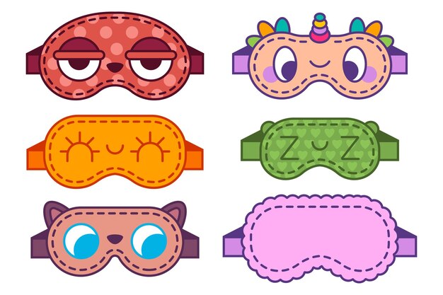 Linda noche dormir máscaras vector conjunto de dibujos animados aislado en un fondo blanco