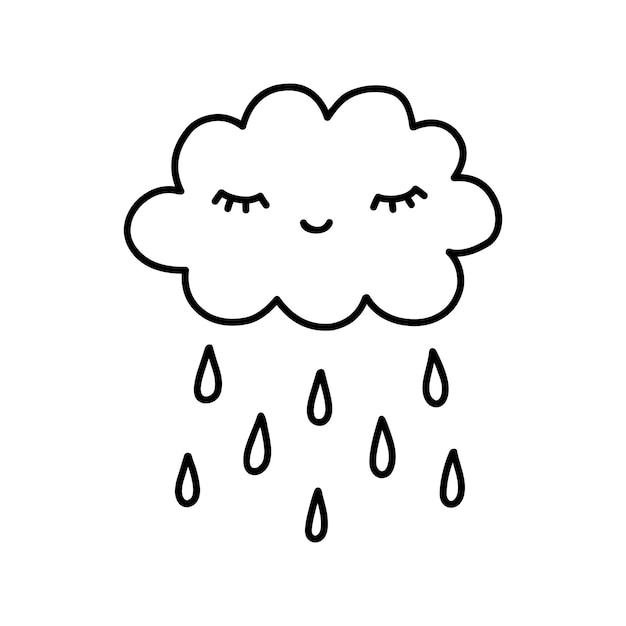 Una linda nube de lluvia aislada sobre un fondo blanco Ilustración vectorizada dibujada a mano en estilo doodle