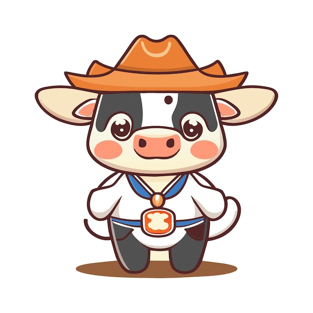 linda obra de arte de clipart de personaje de vaca vistiendo un vaquero 116