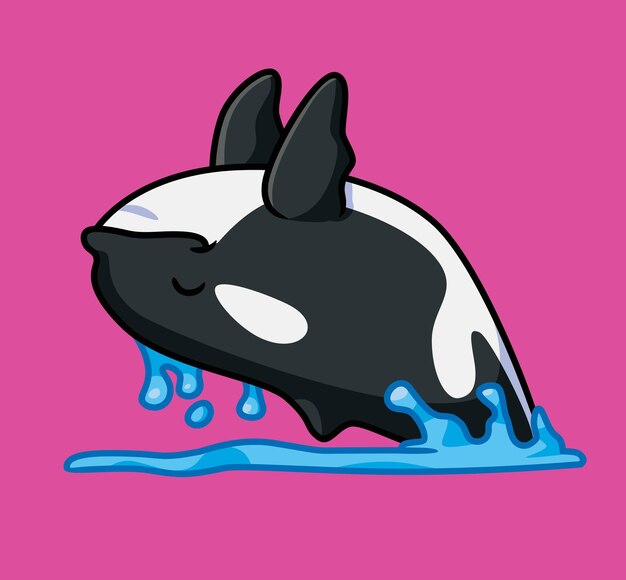 Linda orca salto salpicadura aislado dibujos animados animal ilustración estilo plano pegatina icono diseño