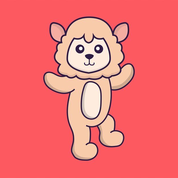 Linda oveja está bailando. Concepto de dibujos animados de animales aislado.