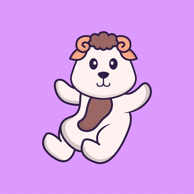 Linda oveja está volando. Concepto de dibujos animados de animales aislado.