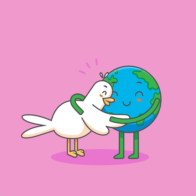 Vector linda paloma abrazando al mundo en el día de la paz