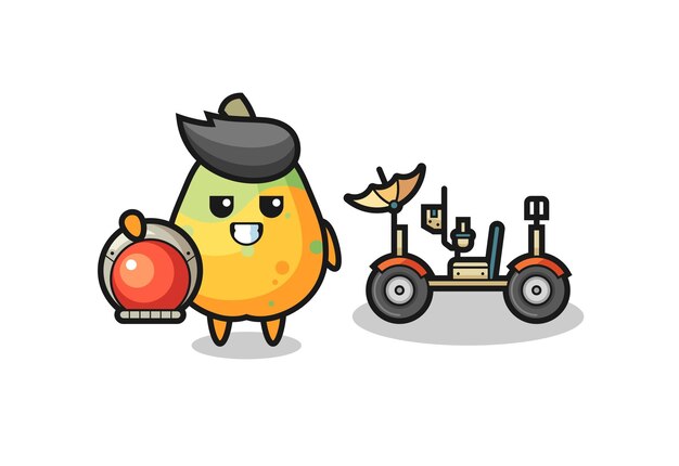 La linda papaya como astronauta con un rover lunar