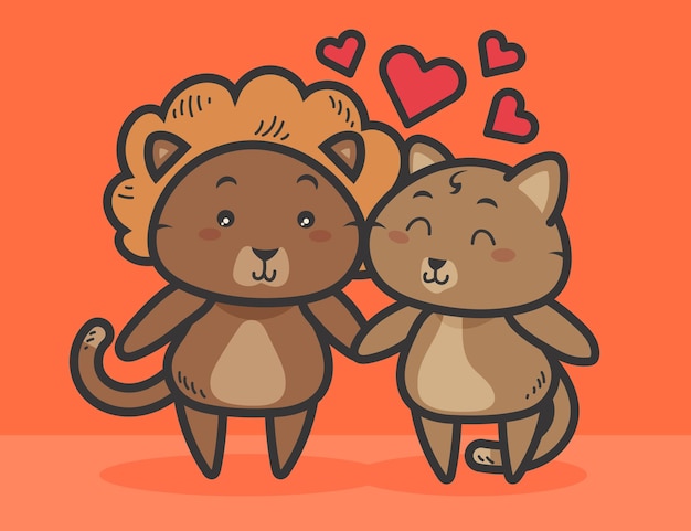 Vector linda pareja de animales de san valentín