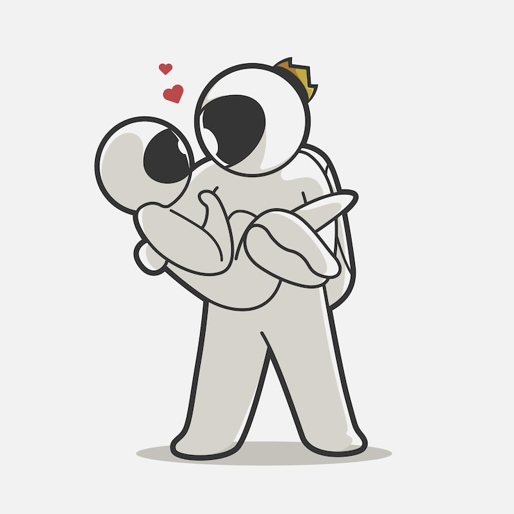 Vector linda pareja de astronautas abrazan ilustraciones de arte