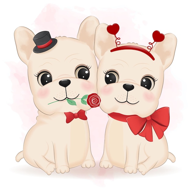 Linda pareja bulldog francés concepto de día de san valentín