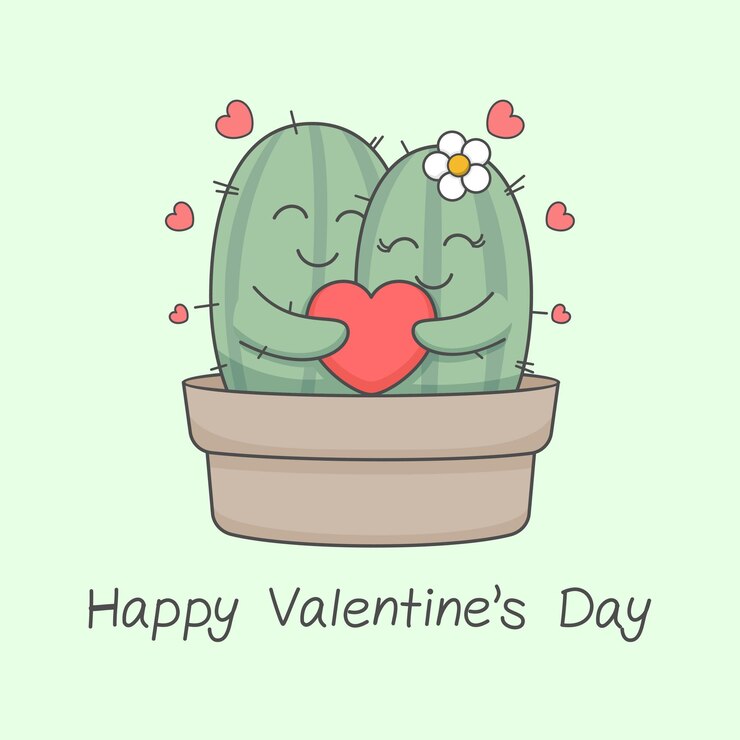 Vector linda pareja de cactus con corazón fecha de san valentín