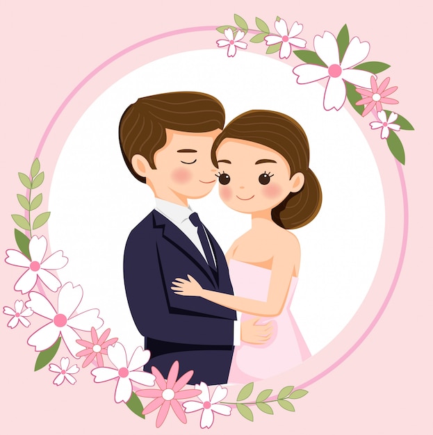 Linda pareja de dibujos animados para invitaciones de boda tarjeta