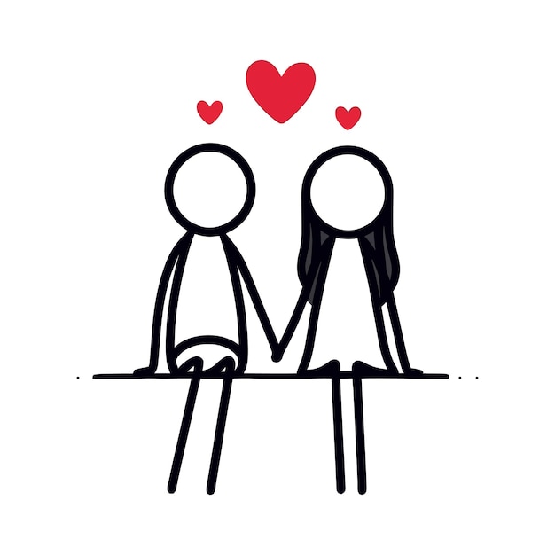 Una linda pareja de dibujos animados que se toman de la mano para expresar su amor.