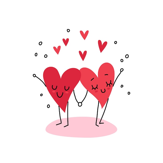 Linda pareja Dos corazones felices enamorados cogidos de la mano Tarjeta de feliz día de San Valentín