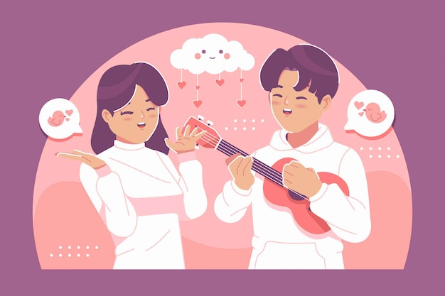 Linda pareja en el fondo de ilustración de amor