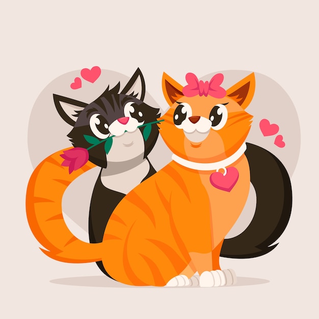 Vector linda pareja de gatos de san valentín