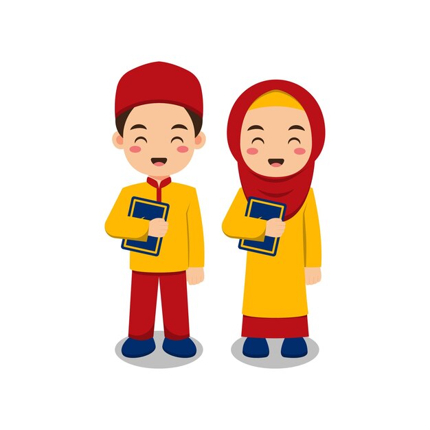 Linda pareja de niños musulmanes sosteniendo al quran