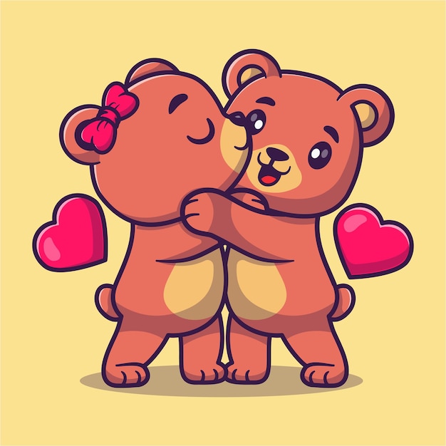 Linda pareja oso dibujos animados vector icono ilustración animal amor icono concepto aislado plano