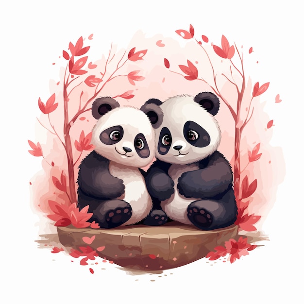 Linda pareja de osos panda abrazando ilustración vectorial