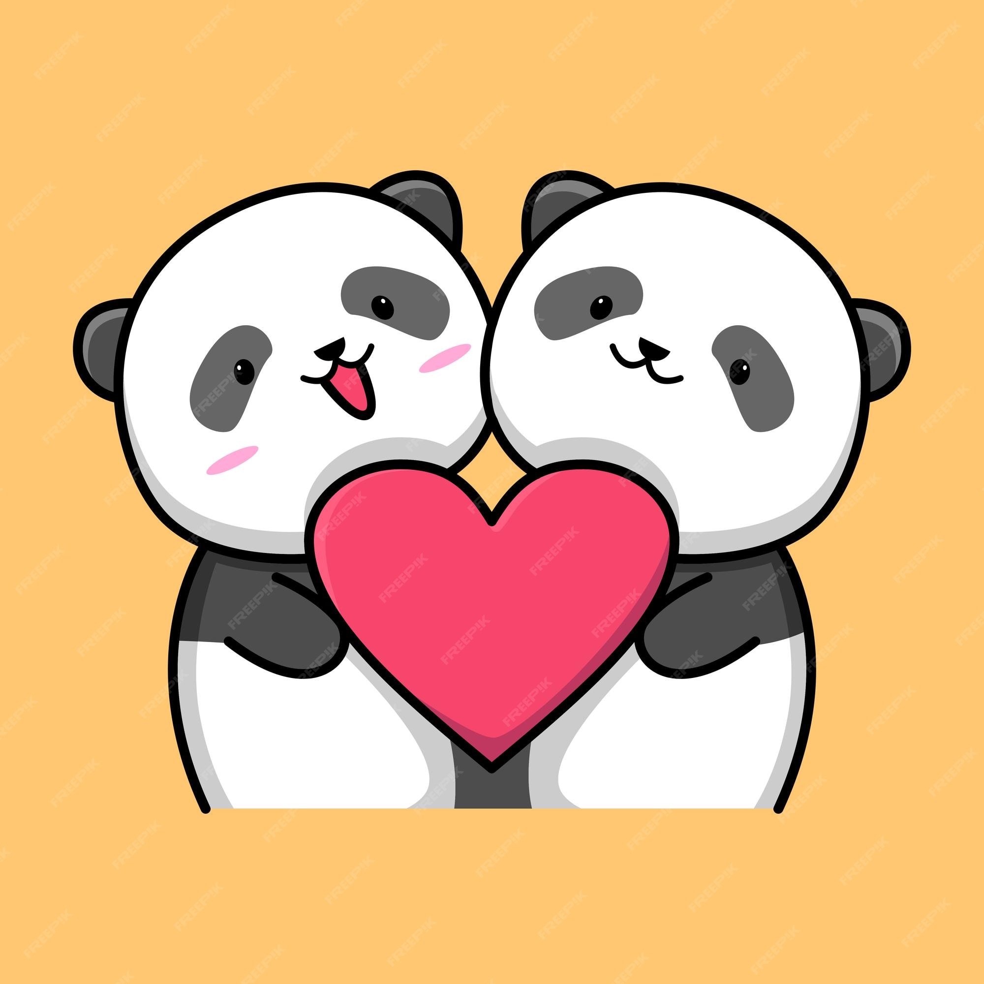 Linda pareja panda con diseño de dibujos animados de amor | Vector Premium