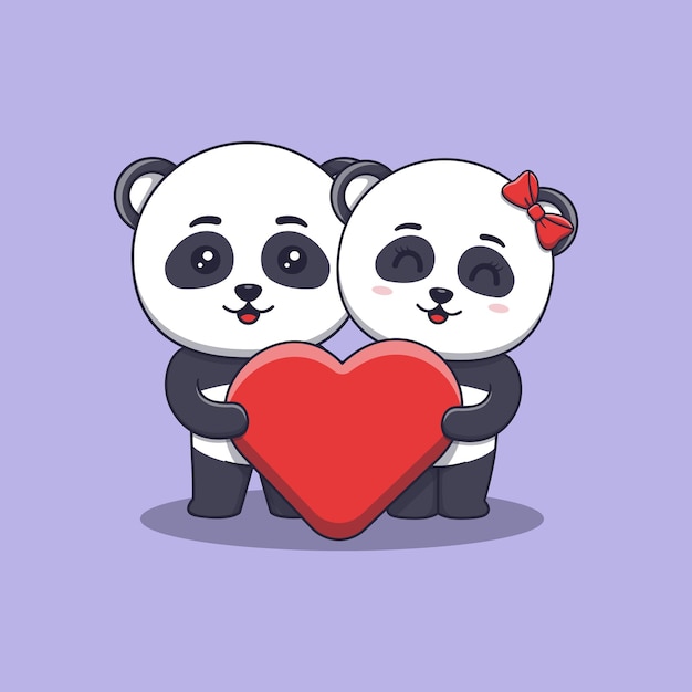 Linda pareja de pandas del día de San Valentín con un gran amor de corazón