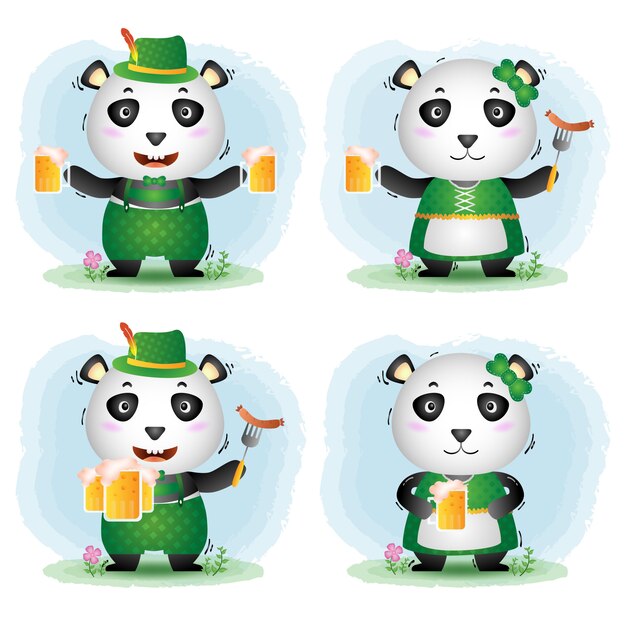 Una linda pareja de pandas con el tradicional vestido de oktoberfest