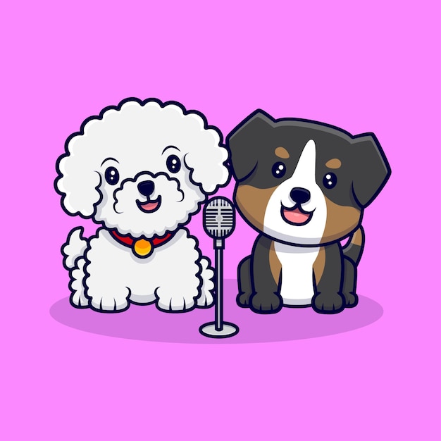 Linda Pareja Perro Cantando Juntos Icono Dibujos Animados Ilustración