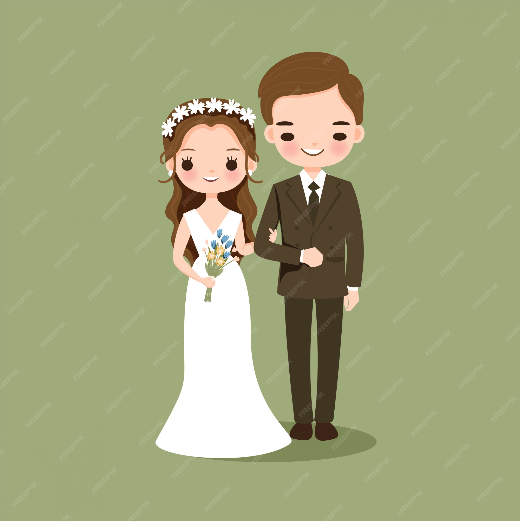 Linda pareja en personaje de dibujos animados de vestido de novia | Vector Premium Linda pareja en personaje de dibujos animados de vestido de novia | Vector Premium