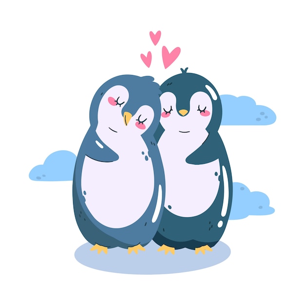 Vector linda pareja de pingüinos de san valentín