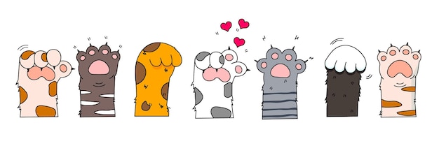 Linda pata de gato Patita de gatito de mascota en estilo de dibujos animados Rascarse con garras Ilustración vectorial