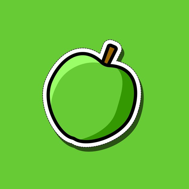 Linda pegatina de dibujos animados de una manzana verde sobre un fondo verde Ilustración vectorial