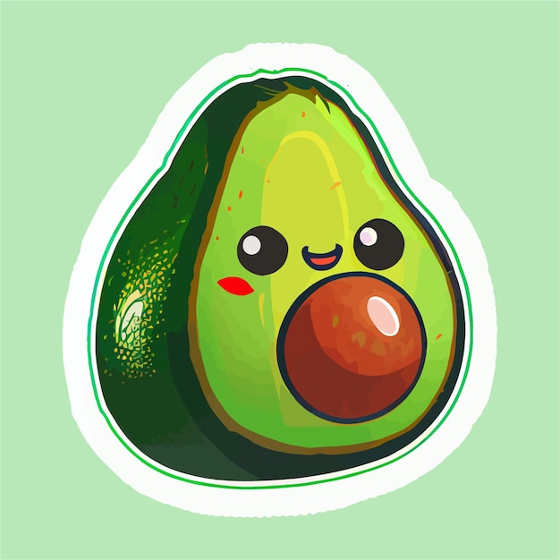 linda pegatina de fruta de aguacate ilustración colorida diseño de vector de aguacate
