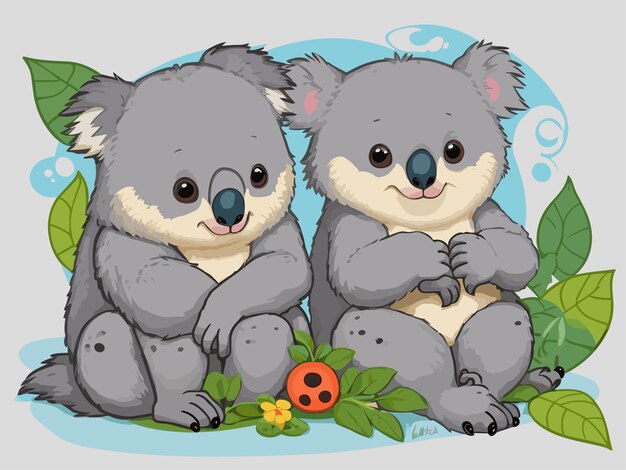 Vector una linda pegatina de koala sentada en el suelo con mamá