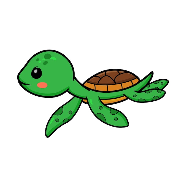 Linda pequeña tortuga de dibujos animados nadando