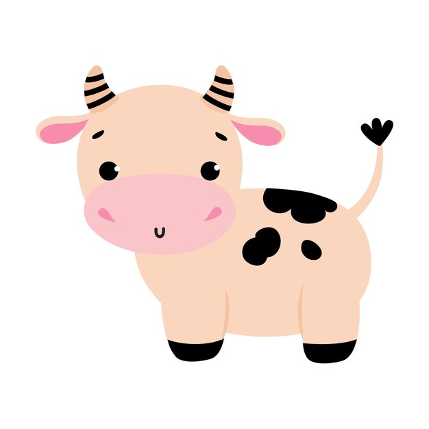 La linda pequeña vaca vista lateral del adorable y gracioso animal de granja Ilustración vectorial de personajes de dibujos animados