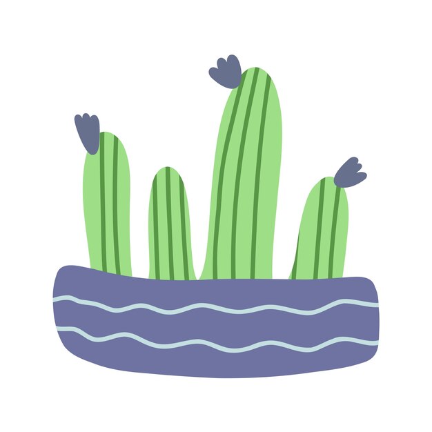 Linda planta de cactus espinoso o cactus con espinas en maceta. Cactus tropical del desierto dibujado a mano con espinas