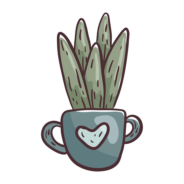 Linda planta casera suculenta con hojas grandes en una maceta con asas Pegatina Doodle un elemento decorativo sobre el tema de las flores en crecimiento