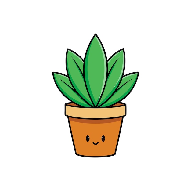 Linda planta en maceta de dibujos animados con cara sonriente