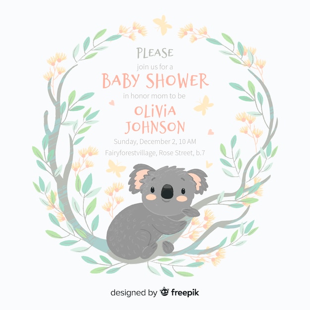 Vector linda plantilla de baby shower con koala