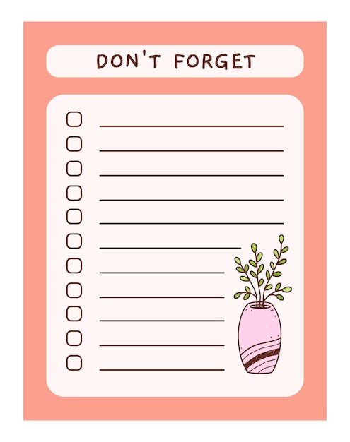 Linda plantilla de lista de tareas con elemento floral Diseño divertido del horario del planificador diario o lista de verificación