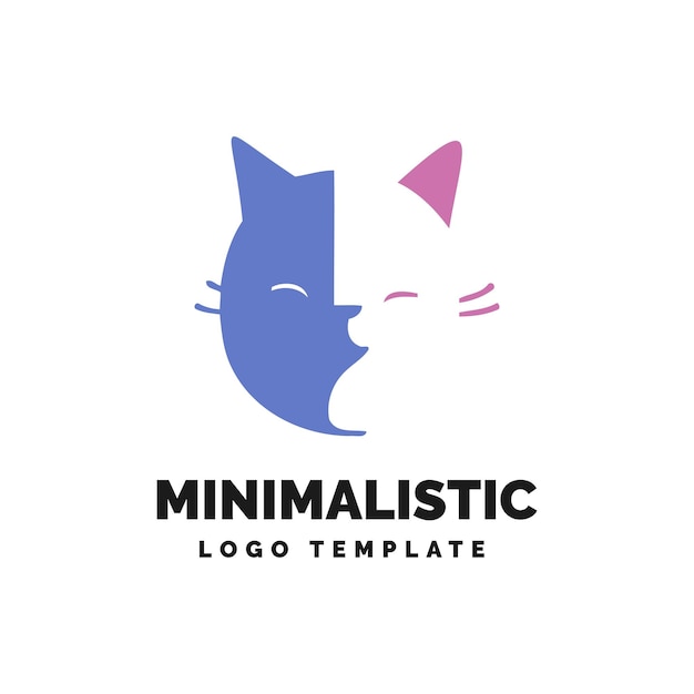 Linda plantilla de logotipo de cabeza de gato minimalista rosa y morado