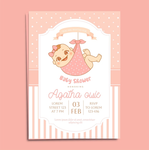 Vector linda plantilla rosa de invitación de baby shower para niña