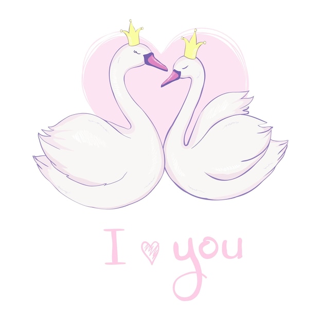 Linda princesa encantadora cisne en la ilustración de vector de fondo blanco