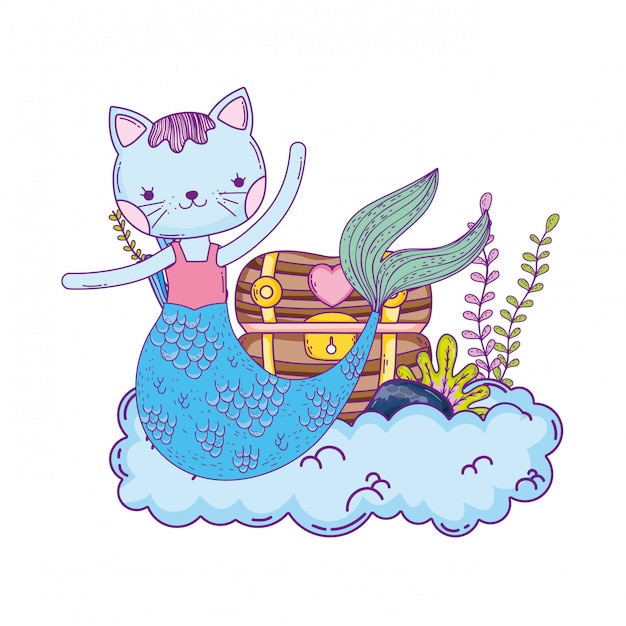 Linda purrmaid con cofre del tesoro