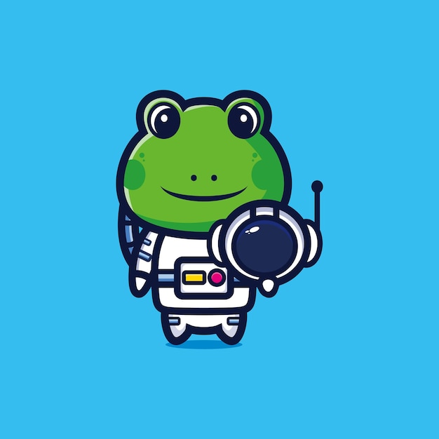Linda rana astronauta con ilustración de vector de dibujos animados de casco