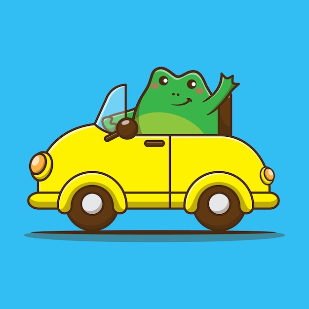 Linda rana conduciendo un coche de dibujos animados vector icono ilustración animal kawaii