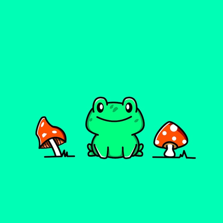 una linda rana de dibujos animados con setas